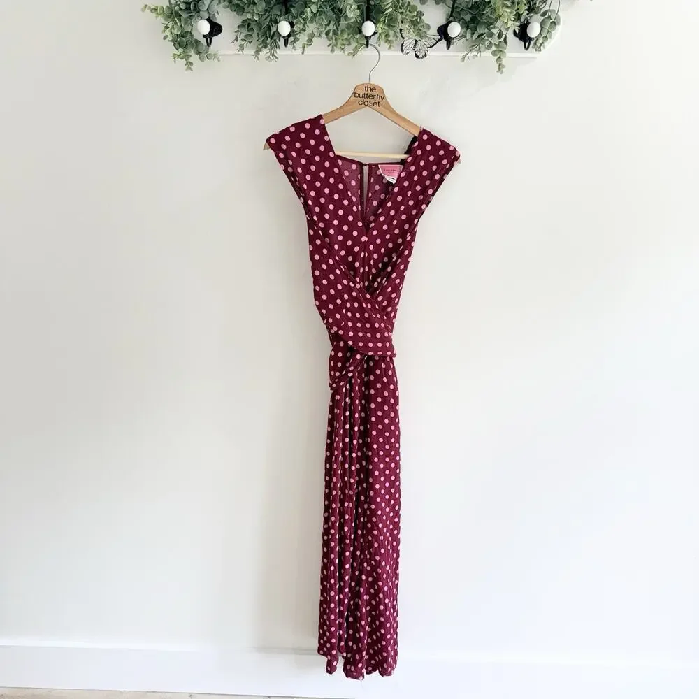 Kate Spade lia dot Red/pink Polka Dot Jumpsuit Sleeveless Tie Waist Size 12 Z537